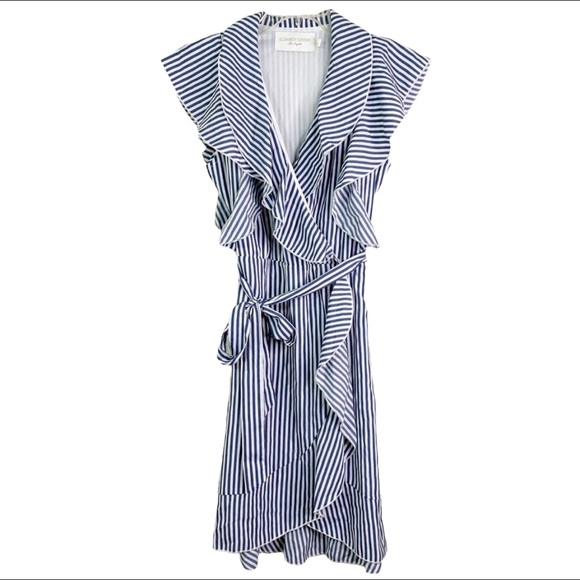 Elizabeth Crosby Pippa Ruffle Stripe Wrap Dress - Picture 2 of 14